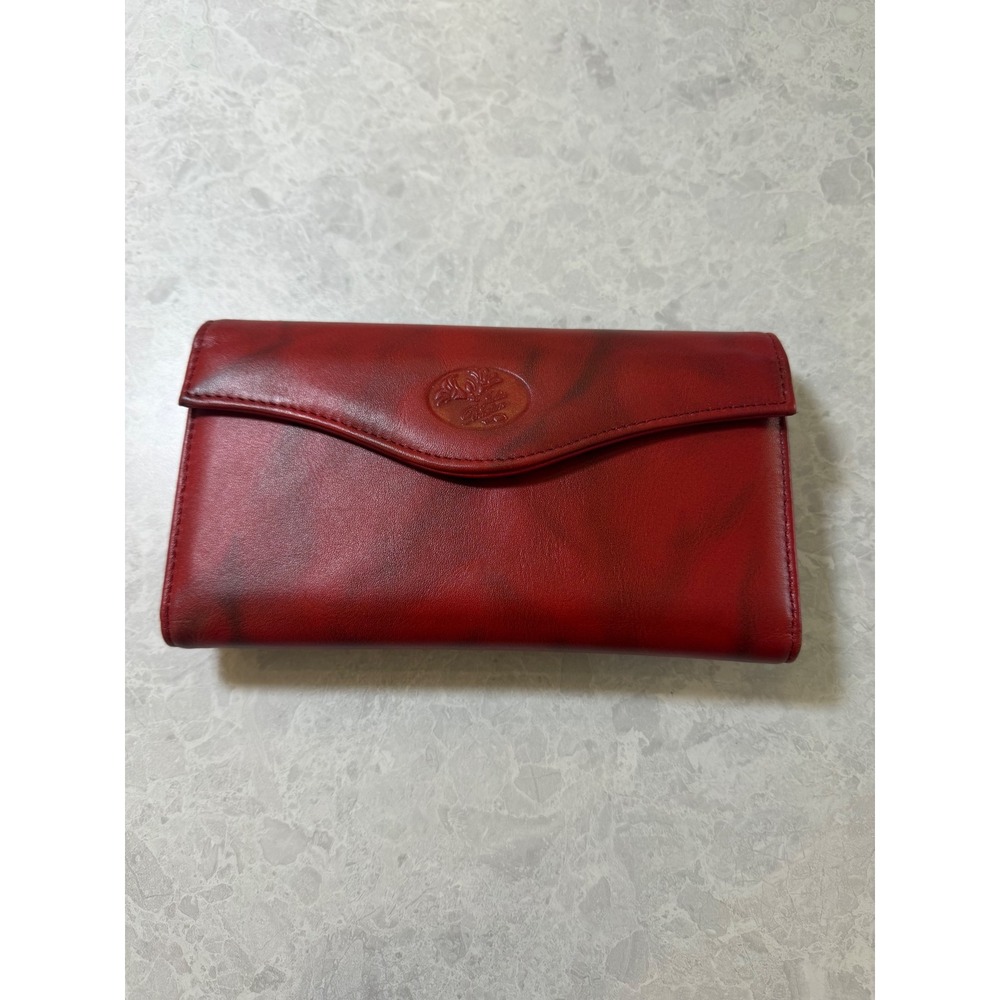 Julia Burton Red Marbled Genuine Leather Kiss Lock Clutch Wallet